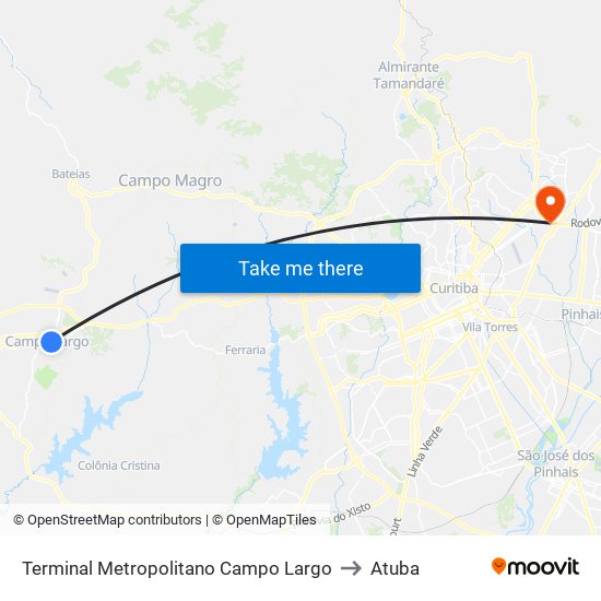 Terminal Metropolitano Campo Largo to Atuba map