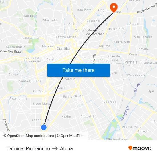 Terminal Pinheirinho to Atuba map