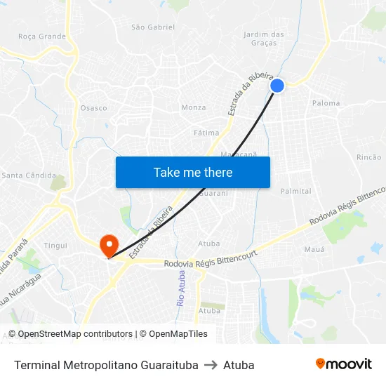 Terminal Metropolitano Guaraituba to Atuba map