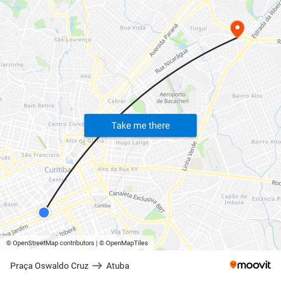 Praça Oswaldo Cruz to Atuba map