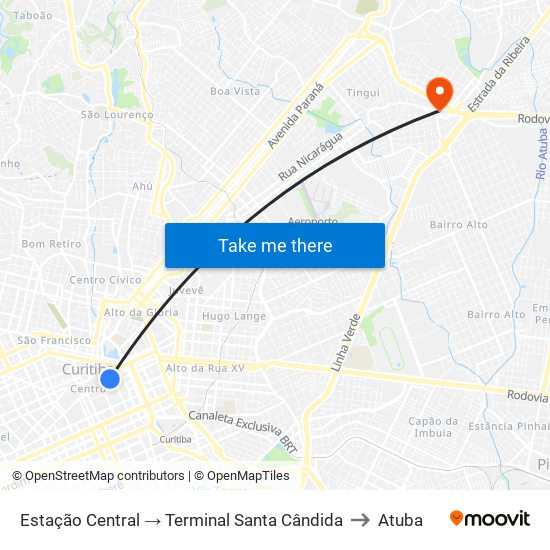 Estação Central → Terminal Santa Cândida to Atuba map
