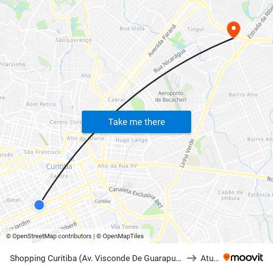 Shopping Curitiba (Av. Visconde De Guarapuava, 3850) to Atuba map