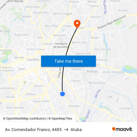 Av. Comendador Franco, 4485 to Atuba map