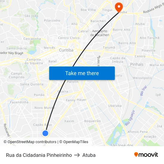 Rua da Cidadania Pinheirinho to Atuba map
