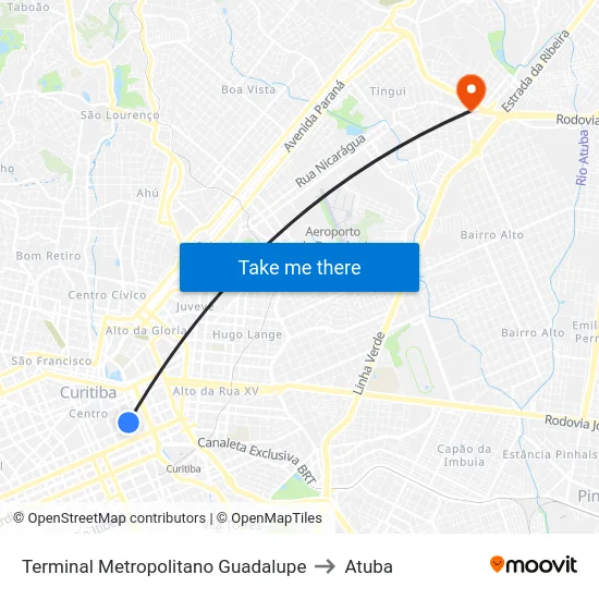 Terminal Metropolitano Guadalupe to Atuba map