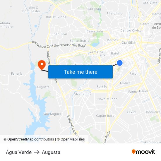 Água Verde to Augusta map