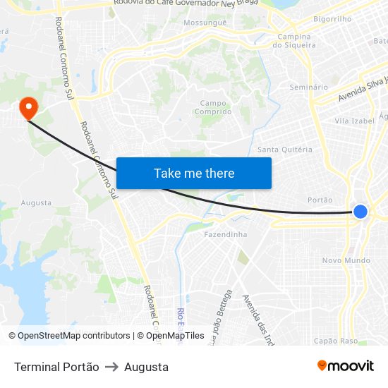 Terminal Portão to Augusta map