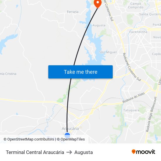 Terminal Central Araucária to Augusta map