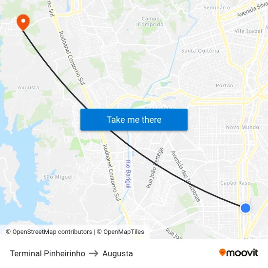 Terminal Pinheirinho to Augusta map