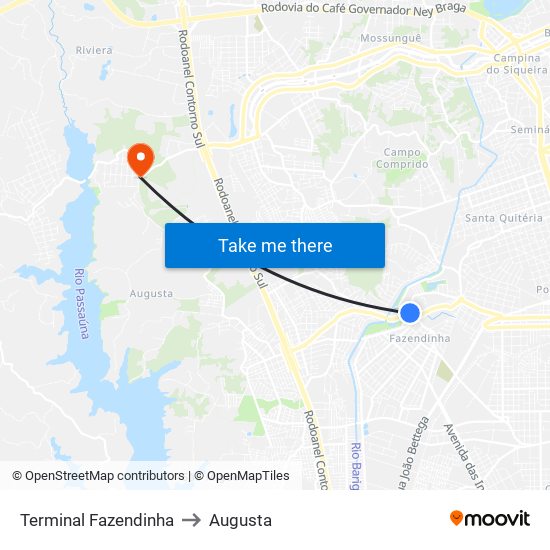 Terminal Fazendinha to Augusta map