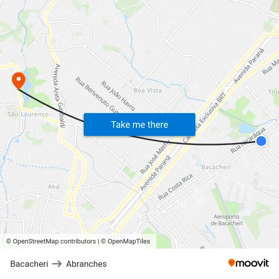 Bacacheri to Abranches map