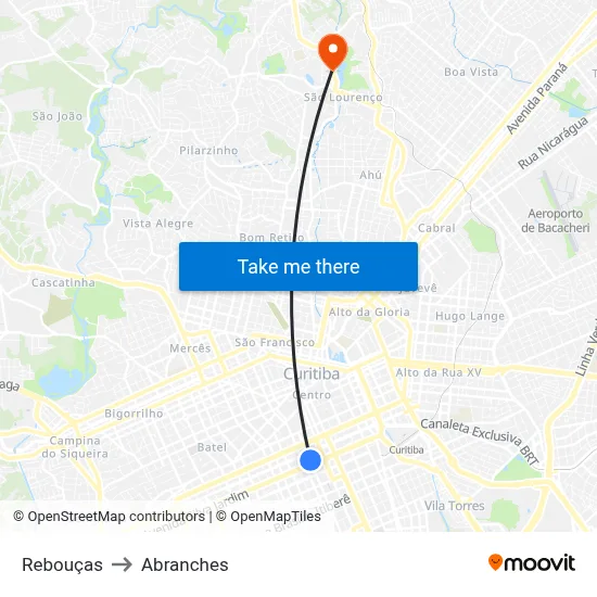 Rebouças to Abranches map