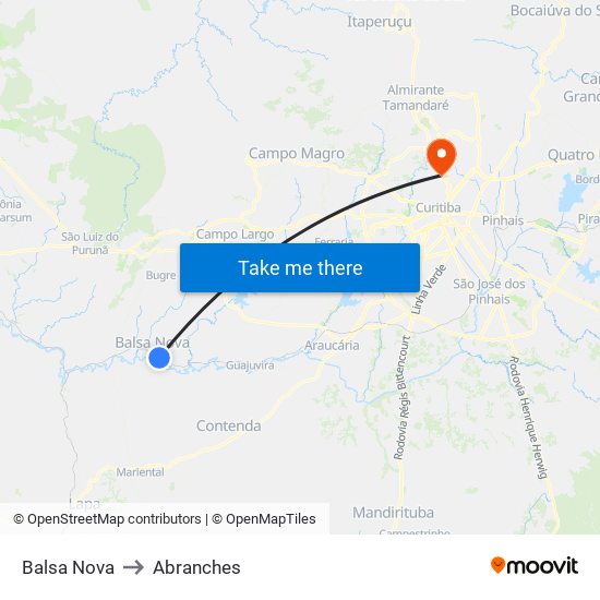 Balsa Nova to Abranches map