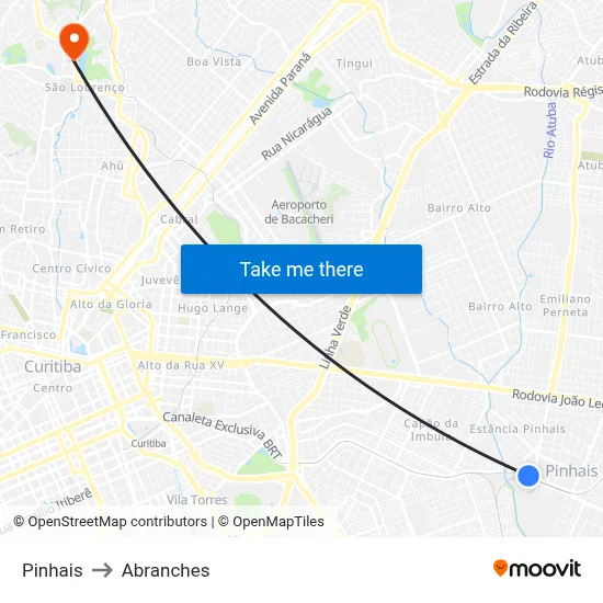 Pinhais to Abranches map
