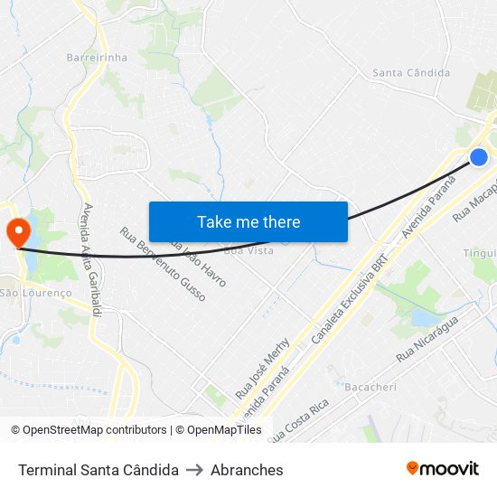 Terminal Santa Cândida to Abranches map