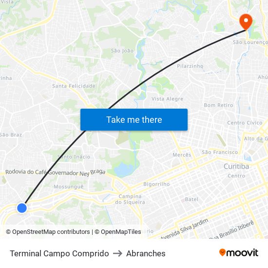 Terminal Campo Comprido to Abranches map