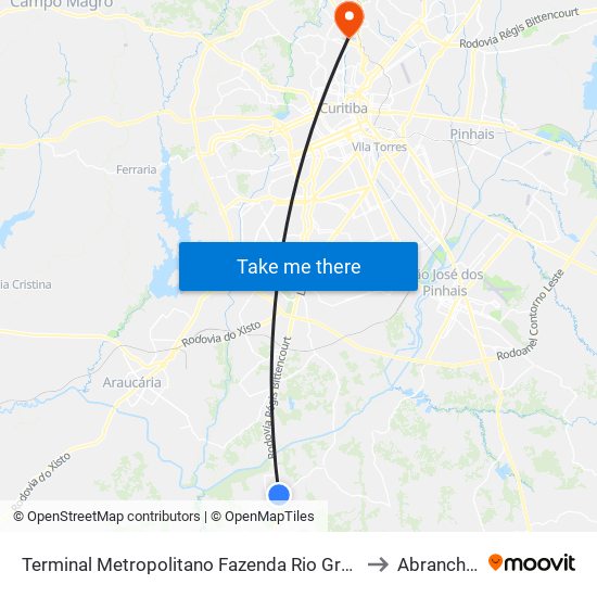 Terminal Metropolitano Fazenda Rio Grande to Abranches map