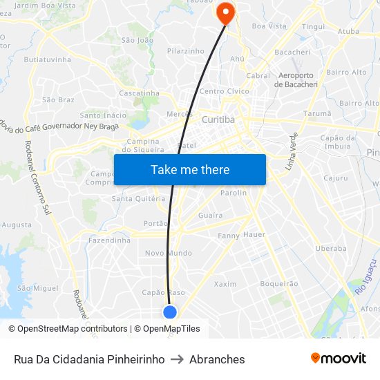 Rua Da Cidadania Pinheirinho to Abranches map