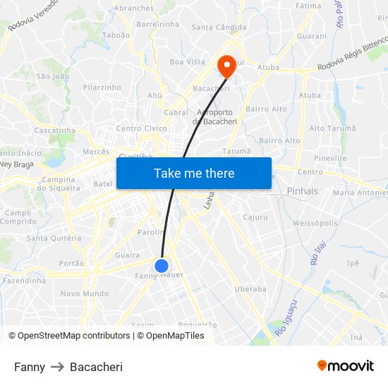 Fanny to Bacacheri map