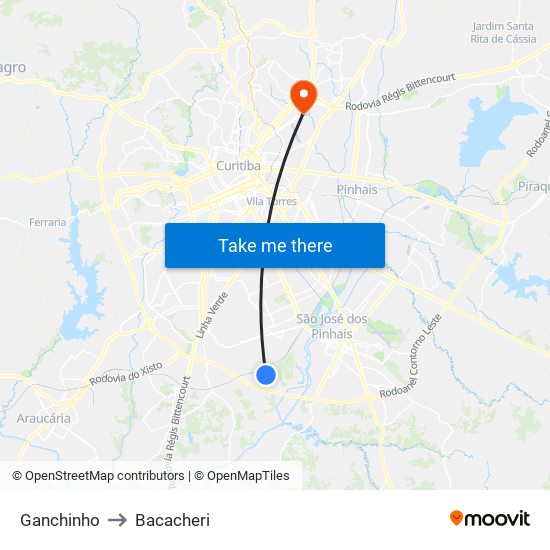 Ganchinho to Bacacheri map