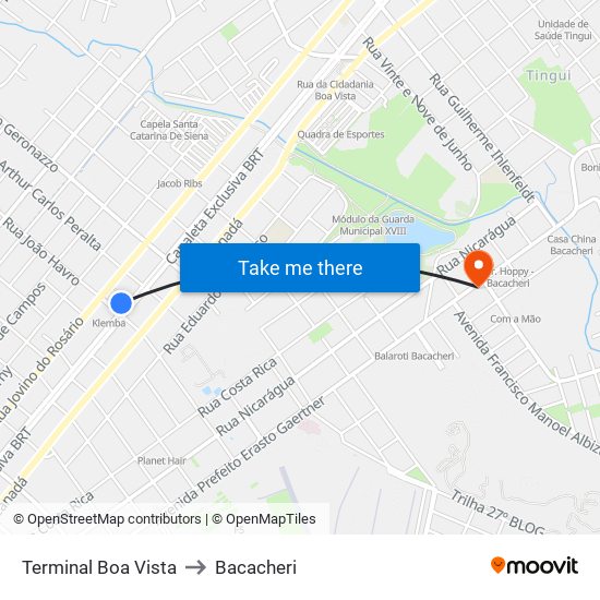 Terminal Boa Vista to Bacacheri map