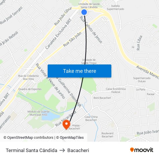 Terminal Santa Cândida to Bacacheri map