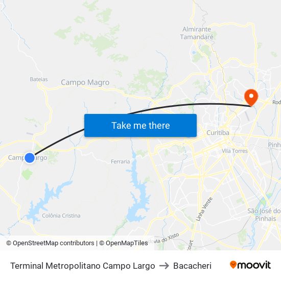 Terminal Metropolitano Campo Largo to Bacacheri map