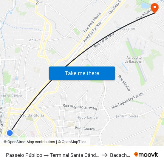 Passeio Público → Terminal Santa Cândida to Bacacheri map