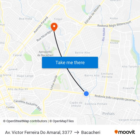 Av. Victor Ferreira Do Amaral, 3377 to Bacacheri map