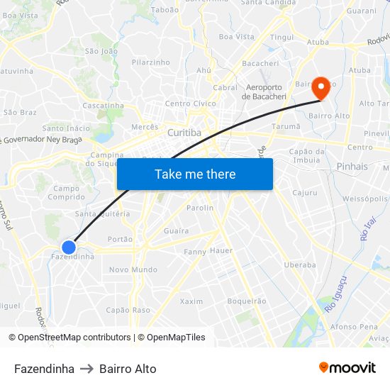 Fazendinha to Bairro Alto map