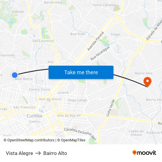 Vista Alegre to Bairro Alto map