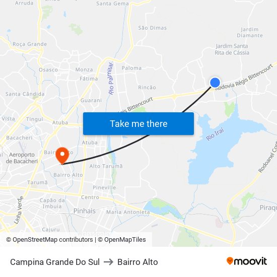 Campina Grande Do Sul to Bairro Alto map