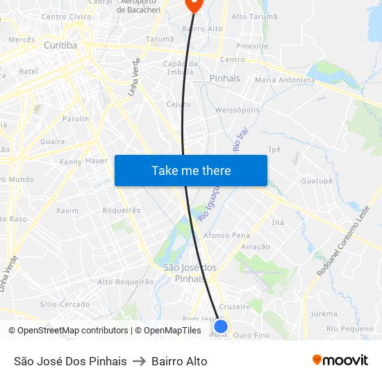 São José Dos Pinhais to Bairro Alto map