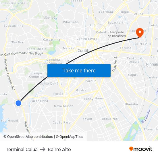 Terminal Caiuá to Bairro Alto map