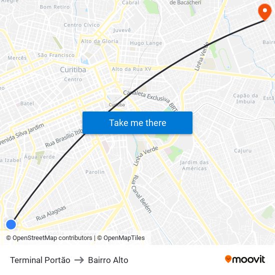 Terminal Portão to Bairro Alto map