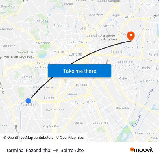 Terminal Fazendinha to Bairro Alto map