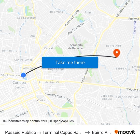 Passeio Público → Terminal Capão Raso to Bairro Alto map