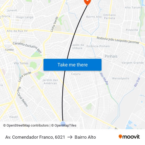 Av. Comendador Franco, 6021 to Bairro Alto map