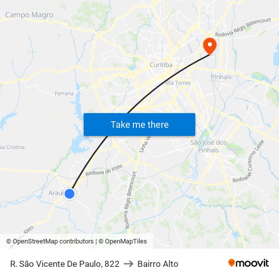 R. São Vicente De Paulo, 822 to Bairro Alto map