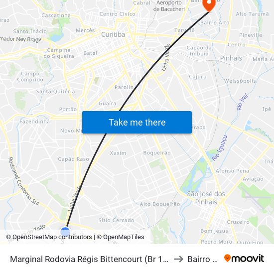 Marginal Rodovia Régis Bittencourt (Br 116) - Ceasa to Bairro Alto map