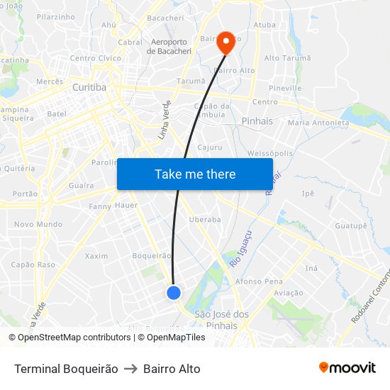 Terminal Boqueirão to Bairro Alto map
