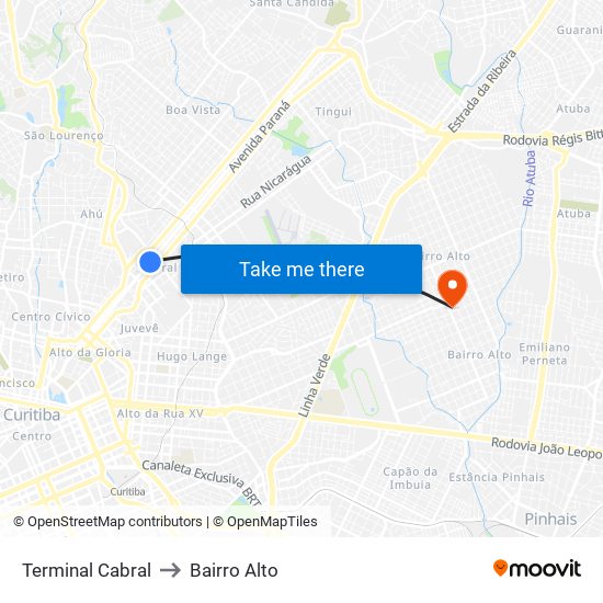 Terminal Cabral to Bairro Alto map