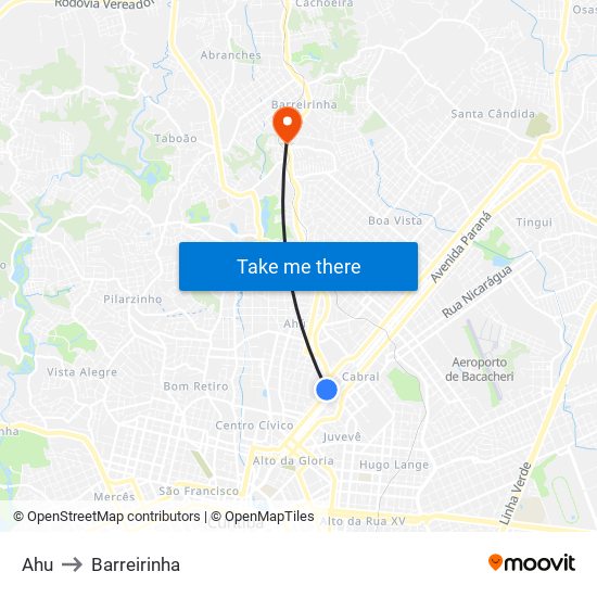 Ahu to Barreirinha map