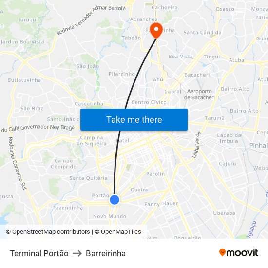 Terminal Portão to Barreirinha map
