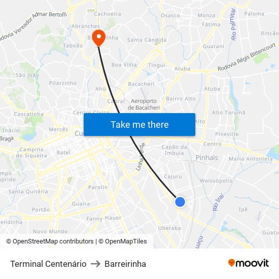 Terminal Centenário to Barreirinha map