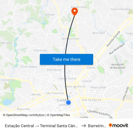Estação Central → Terminal Santa Cândida to Barreirinha map
