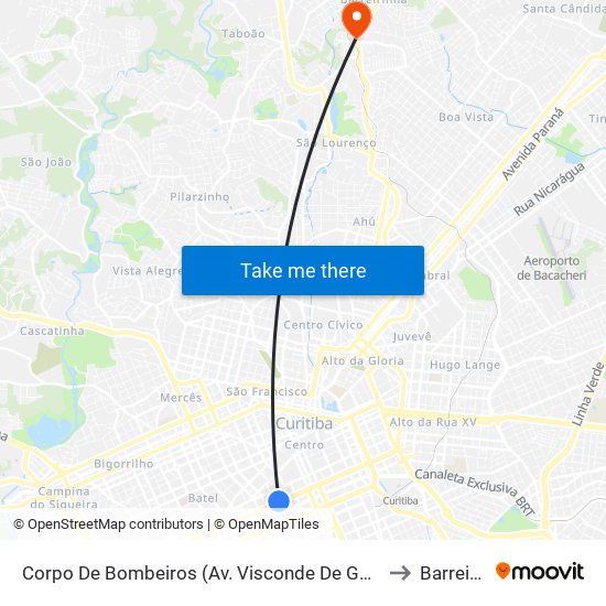 Corpo De Bombeiros (Av. Visconde De Guarapuava, 3571) to Barreirinha map