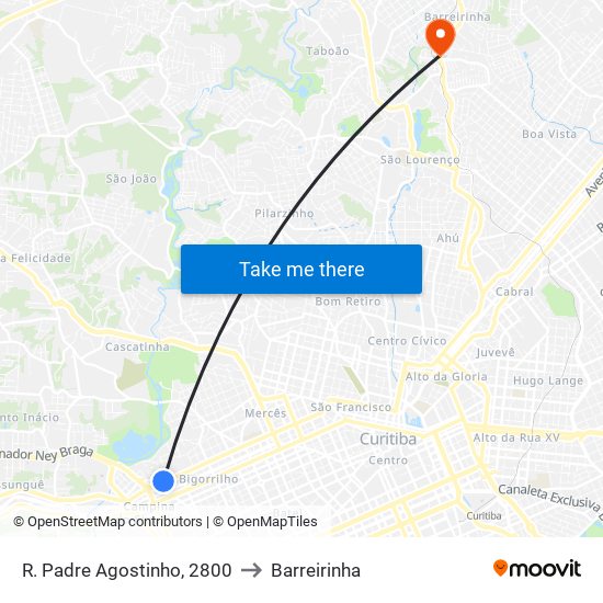 R. Padre Agostinho, 2800 to Barreirinha map