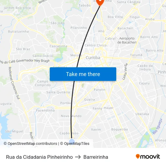 Rua da Cidadania Pinheirinho to Barreirinha map