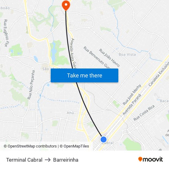 Terminal Cabral to Barreirinha map